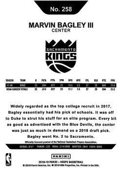 2018-19 Hoops Winter #258 Marvin Bagley III Back