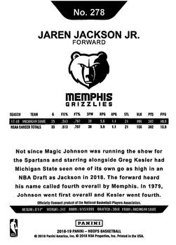 2018-19 Hoops Winter #278 Jaren Jackson Jr. Back