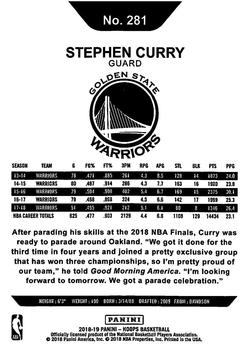 2018-19 Hoops Winter #281 Stephen Curry Back