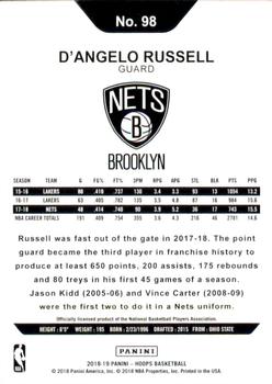 2018-19 Hoops - Yellow #98 D'Angelo Russell Back