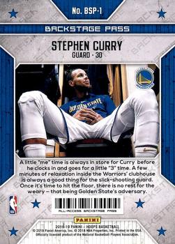 2018-19 Hoops - Backstage Pass #BSP-1 Stephen Curry Back