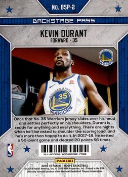 2018-19 Hoops - Backstage Pass #BSP-2 Kevin Durant Back
