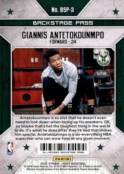 2018-19 Hoops - Backstage Pass #BSP-3 Giannis Antetokounmpo Back