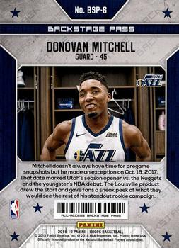 2018-19 Hoops - Backstage Pass #BSP-6 Donovan Mitchell Back