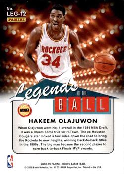2018-19 Hoops - Legends of the Ball #LEG-12 Hakeem Olajuwon Back