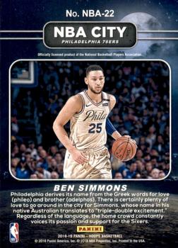 2018-19 Hoops - NBA City #NBA-22 Ben Simmons Back