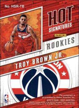2018-19 Hoops - Hot Signatures Rookies #HSR-TB Troy Brown Jr. Back
