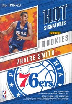 2018-19 Hoops - Hot Signatures Rookies #HSR-ZS Zhaire Smith Back