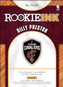 2018-19 Hoops - Rookie Ink #RI-BP Billy Preston Back