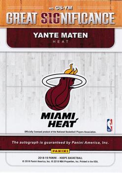 2018-19 Hoops - Great SIGnificance #GS-YM Yante Maten Back