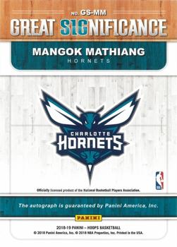 2018-19 Hoops - Great SIGnificance #GS-MM Mangok Mathiang Back