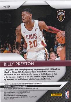 2018-19 Panini Prizm #19 Billy Preston Back