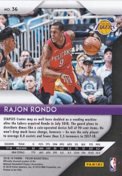 2018-19 Panini Prizm #36 Rajon Rondo Back
