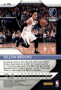 2018-19 Panini Prizm #106 Dillon Brooks Back