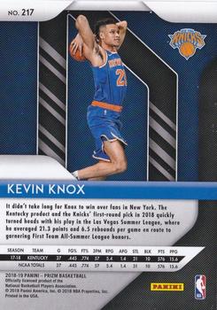 2018-19 Panini Prizm #217 Kevin Knox Back