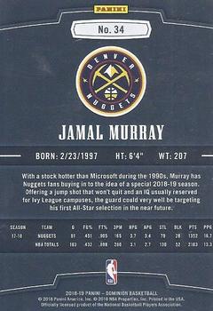 2018-19 Panini Dominion #34 Jamal Murray Back