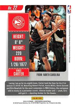 2018-19 Panini Contenders #22 Vince Carter Back