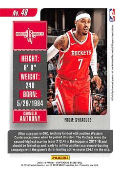 2018-19 Panini Contenders #48 Carmelo Anthony Back