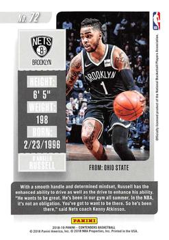 2018-19 Panini Contenders #72 D'Angelo Russell Back