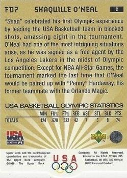 1996 Upper Deck USA - Follow Your Dreams Exchange Silver #FD7 Shaquille O'Neal Back