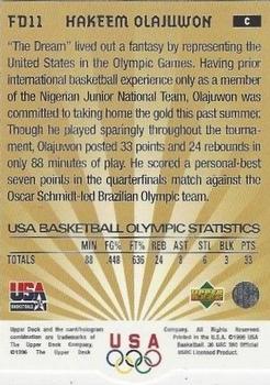 1996 Upper Deck USA - Follow Your Dreams Exchange Silver #FD11 Hakeem Olajuwon Back