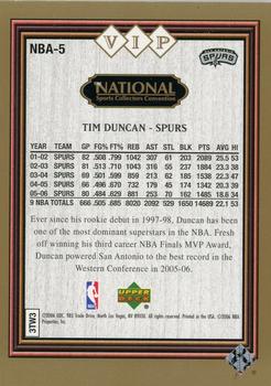 2006 Upper Deck National Convention - VIP #NBA-5 Tim Duncan Back