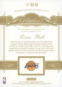 2017-18 Panini Flawless - Rookie Autographs Gold #RA-LB Lonzo Ball Back
