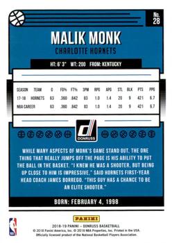 2018-19 Donruss - Holo Green Laser #28 Malik Monk Back