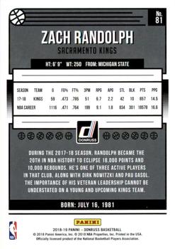 2018-19 Donruss - Holo Green Laser #81 Zach Randolph Back