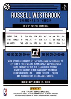 2018-19 Donruss - Holo Orange Laser #107 Russell Westbrook Back