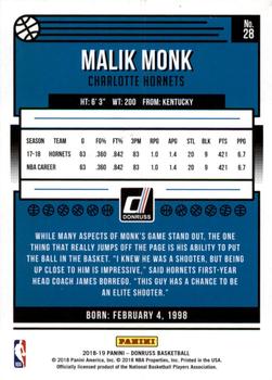 2018-19 Donruss - Holo Pink Laser #28 Malik Monk Back
