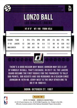 2018-19 Donruss - Press Proof Purple #54 Lonzo Ball Back