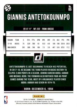 2018-19 Donruss - Press Proof Purple #85 Giannis Antetokounmpo Back