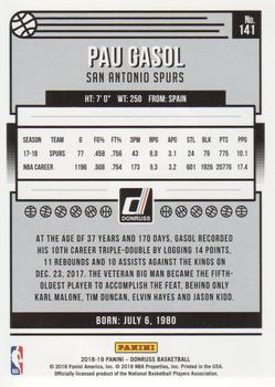 2018-19 Donruss - Press Proof Silver #141 Pau Gasol Back