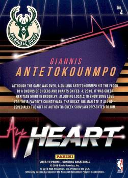 2018-19 Donruss - All Heart #4 Giannis Antetokounmpo Back