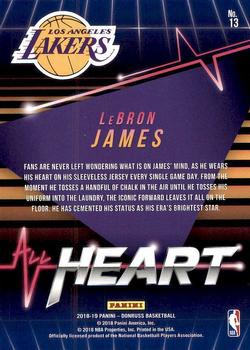 2018-19 Donruss - All Heart #13 LeBron James Back