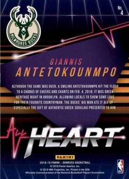 2018-19 Donruss - All Heart Press Proof #4 Giannis Antetokounmpo Back