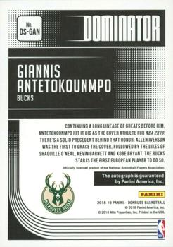 2018-19 Donruss - Dominator Signatures #DS-GAN Giannis Antetokounmpo Back