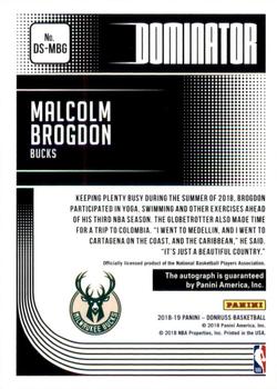 2018-19 Donruss - Dominator Signatures #DS-MBG Malcolm Brogdon Back