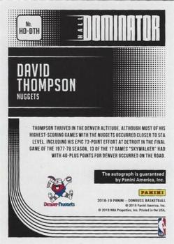 2018-19 Donruss - Hall Dominator Signatures #HD-DTH David Thompson Back