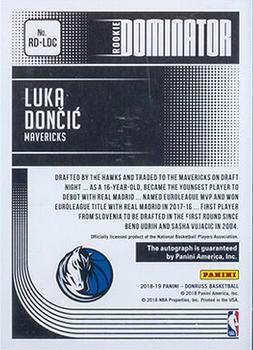 2018-19 Donruss - Rookie Dominator Signatures #RD-LDC Luka Doncic Back