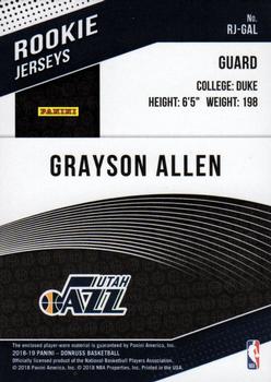 2018-19 Donruss - Rookie Jerseys #RJ-GAL Grayson Allen Back