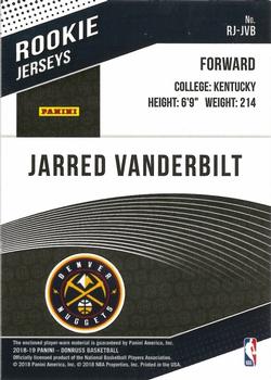 2018-19 Donruss - Rookie Jerseys #RJ-JVB Jarred Vanderbilt Back