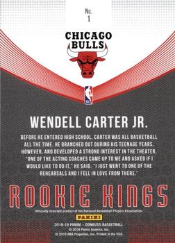 2018-19 Donruss - Rookie Kings Press Proof #1 Wendell Carter Jr. Back