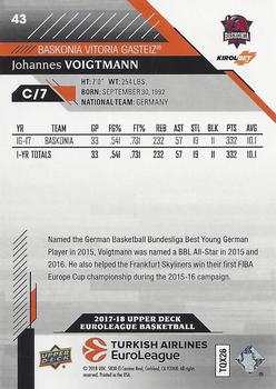 2017-18 Upper Deck EuroLeague #43 Johannes Voigtmann Back