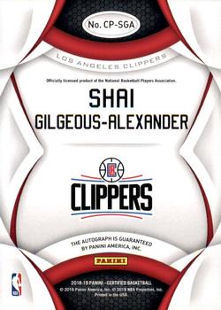 2018-19 Panini Certified - Certified Potential Autographs #CP-SGA Shai Gilgeous-Alexander Back