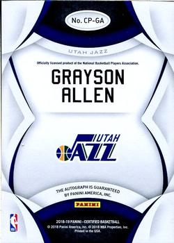 2018-19 Panini Certified - Certified Potential Autographs #CP-GA Grayson Allen Back