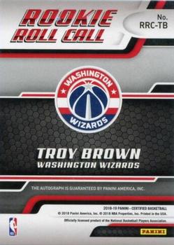 2018-19 Panini Certified - Rookie Roll Call #RRC-TB Troy Brown Jr. Back