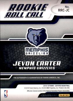 2018-19 Panini Certified - Rookie Roll Call #RRC-JC Jevon Carter Back
