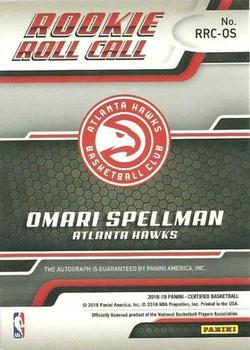 2018-19 Panini Certified - Rookie Roll Call #RRC-OS Omari Spellman Back